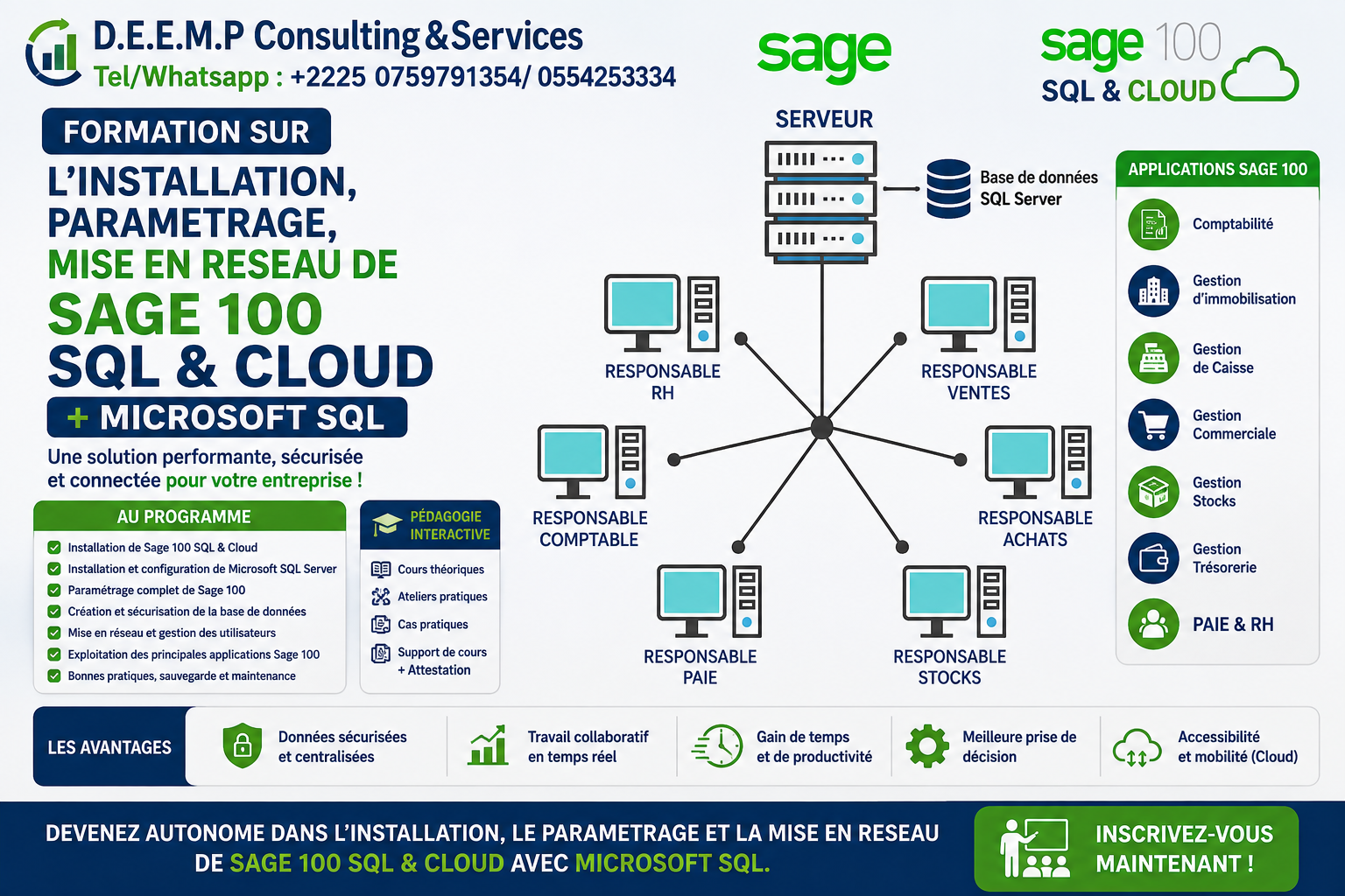 Formation sur Installation parametrage et mise en reseau de sage 100 SQL