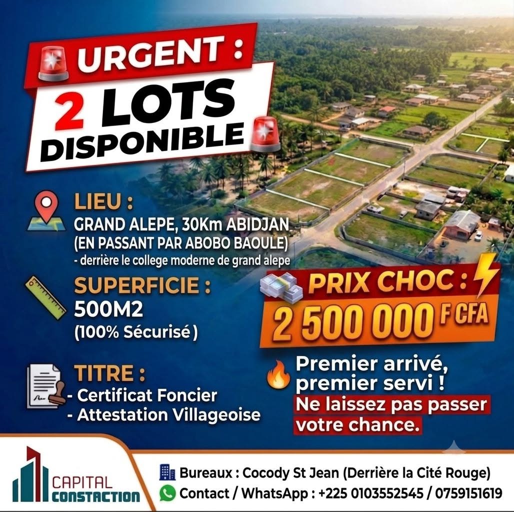 TERRAIN A VENDRE GRAND ALEPE 30KM ABIDJAN